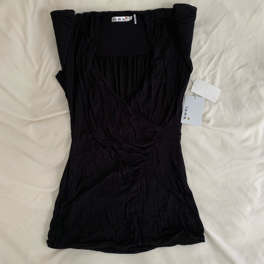LAMB New Black V-Neck Surplice Tank Top